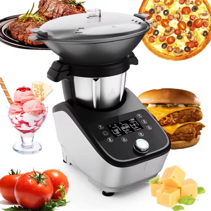 Robot de bucatarie multifunctional Luuİ Life, 1500W, bol inox 3L, ecran tactil 7”, Wi-Fi, 12 functii, meniu si retete in limba romana