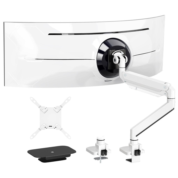 Putorsen asztali monitortartó, kompatibilis sík és ívelt képernyőkkel 17"-57", 27 kg teherbírás, alumínium, VESA 200x200