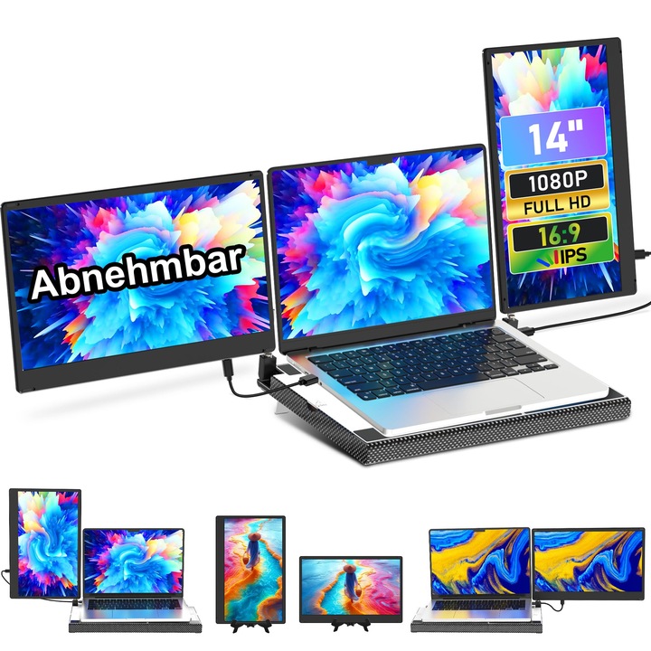 Livelect-M laptop képernyő bővítő, 14" FHD 1080P, kihúzható talp, levehető, 360 fokban forgatható