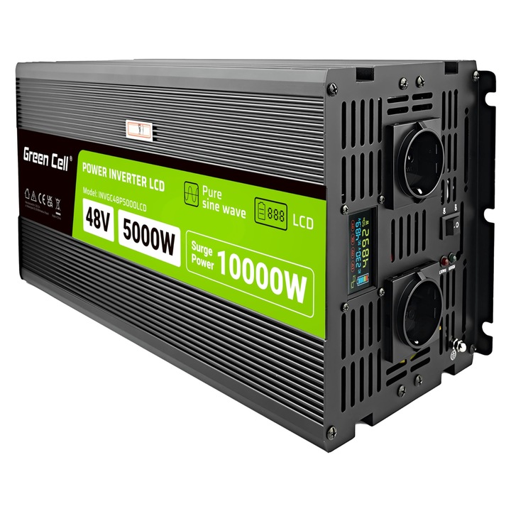 Инвертор на ток Green Cell 5000W, 48V към 230V, чиста синусоидална вълна