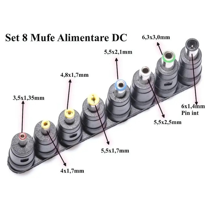 Set 8 mufe adaptoare de alimentare DC, 3, 5x1, 35mm, 5, 5x2, 1mm, multicolor
