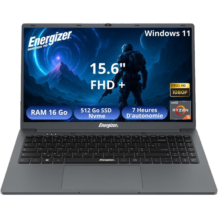 Лаптоп Energizer EnergyBook Pro 15 с AMD Ryzen 5 3500U (2.1/3.7 GHz, 4M), 16 GB, 512GB M.2 SSD, AMD Radeon Vega 8, Windows 11 Home, Сив