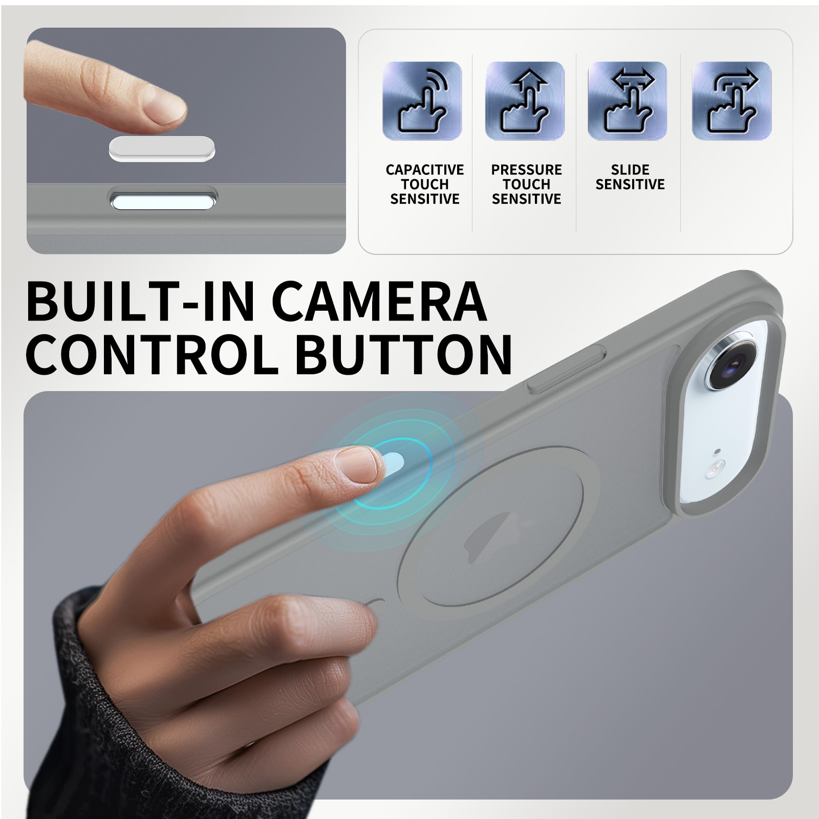 Husa de protectie pentru iPhone 17 Air, Omelivon, MagSafe, Incarcare Wireless, Antisoc, Margini Ridicate pentru Protectia Ecranului si a Camerelor, Gri inchis
