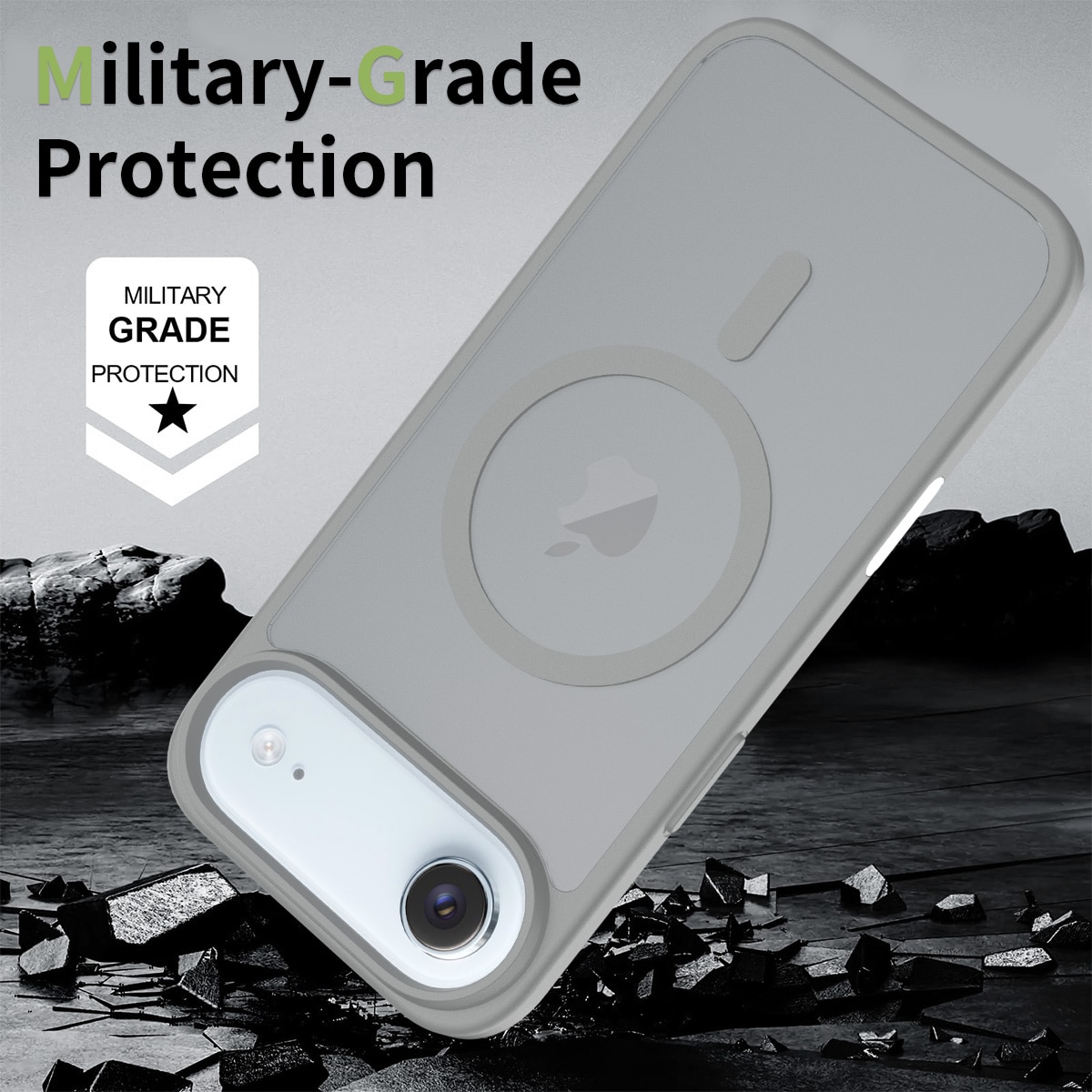 Husa de protectie pentru iPhone 17 Air, Omelivon, MagSafe, Incarcare Wireless, Antisoc, Margini Ridicate pentru Protectia Ecranului si a Camerelor, Gri inchis