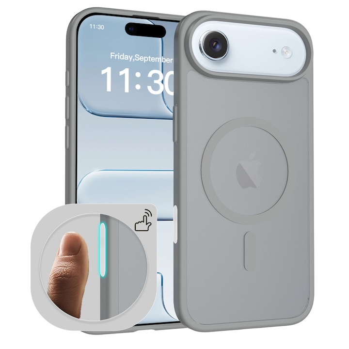 Husa de protectie pentru iPhone 17 Air, Omelivon, MagSafe, Incarcare Wireless, Antisoc, Margini Ridicate pentru Protectia Ecranului si a Camerelor, Gri inchis