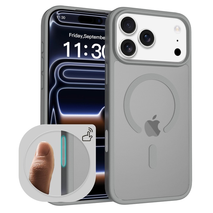 Husa de protectie pentru iPhone 17 Pro Max, Omelivon, MagSafe, Incarcare Wireless, Antisoc, Margini Ridicate pentru Protectia Ecranului si a Camerelor, Gri inchis