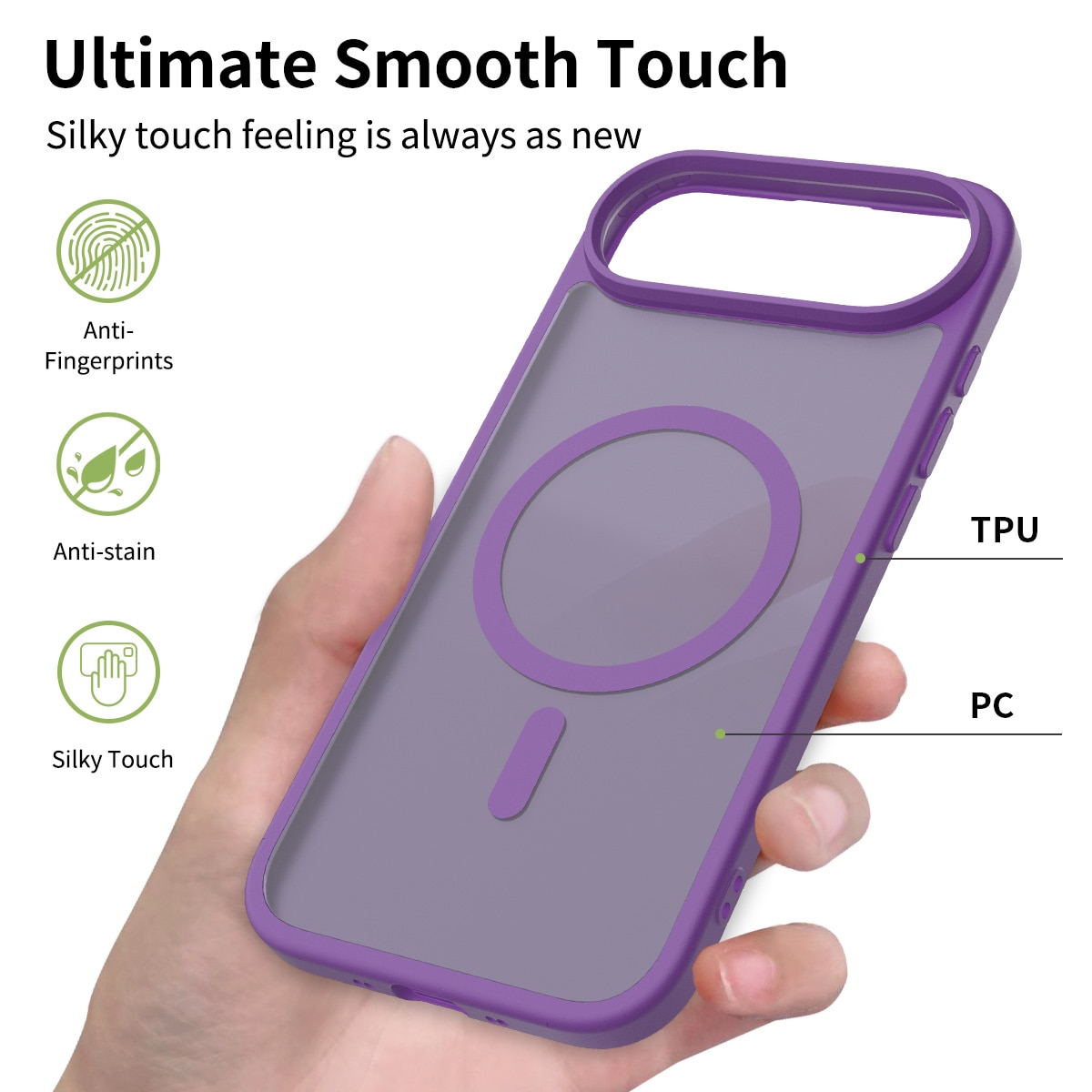 Husa de protectie pentru iPhone 17 Air, Omelivon, MagSafe, Incarcare Wireless, Antisoc, Margini Ridicate pentru Protectia Ecranului si a Camerelor, Violet inchis