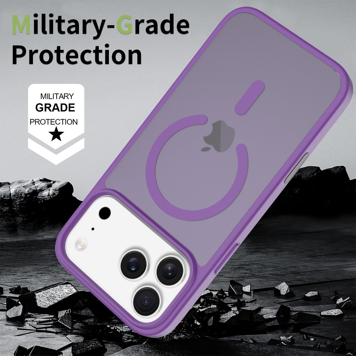 Husa de protectie pentru iPhone 17 Pro Max, Omelivon, MagSafe, Incarcare Wireless, Antisoc, Margini Ridicate pentru Protectia Ecranului si a Camerelor, Violet inchis