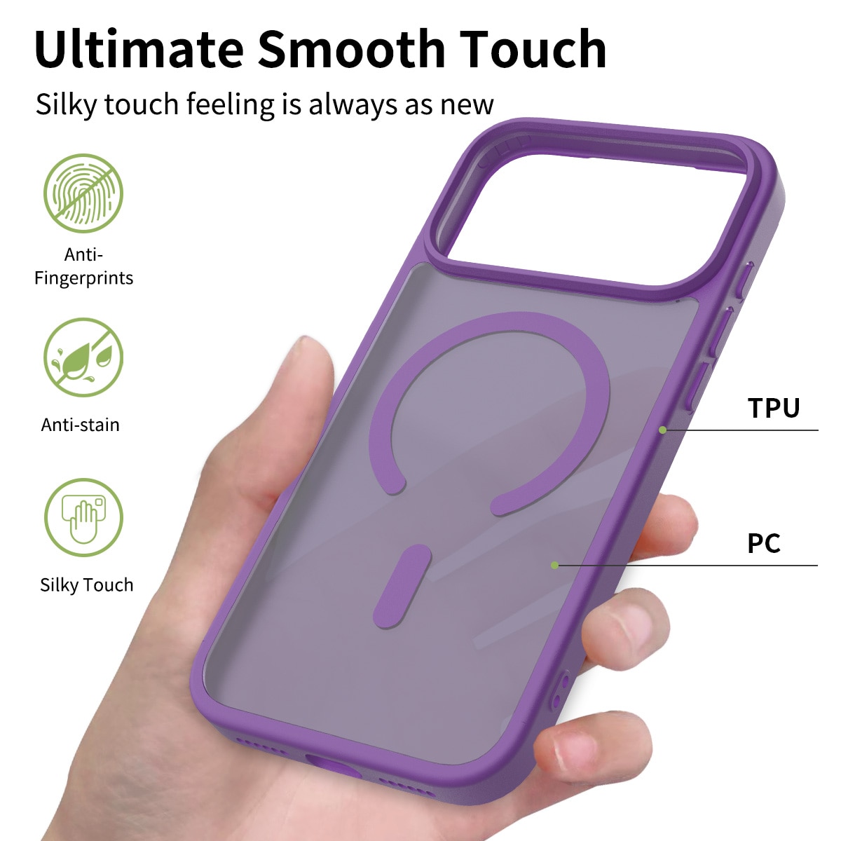 Husa de protectie pentru iPhone 17 Pro Max, Omelivon, MagSafe, Incarcare Wireless, Antisoc, Margini Ridicate pentru Protectia Ecranului si a Camerelor, Violet inchis