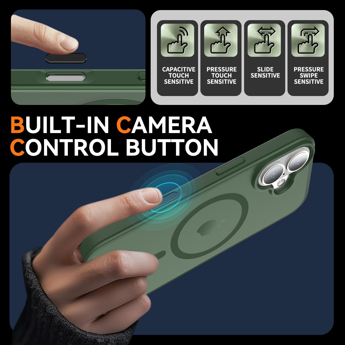 Husa de protectie pentru iPhone 17, Omelivon, MagSafe, Incarcare Wireless, Antisoc, Margini Ridicate pentru Protectia Ecranului si a Camerelor, Verde