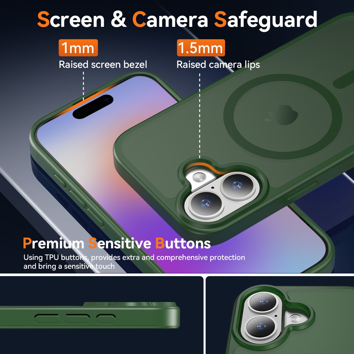 Husa de protectie pentru iPhone 17, Omelivon, MagSafe, Incarcare Wireless, Antisoc, Margini Ridicate pentru Protectia Ecranului si a Camerelor, Verde