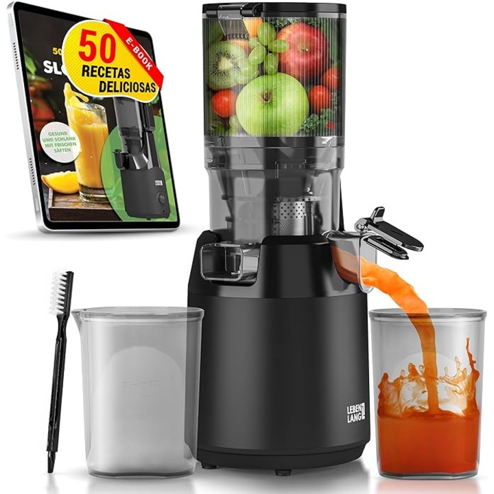 Storcator LEBENLANG Slow Juicer – Include carte de retete si orificiu mare de 135 mm, Perfect pentru fructe intregi si legume, 100% fara BPA, Cel mai bun storcator electric masticator cu presare la rece