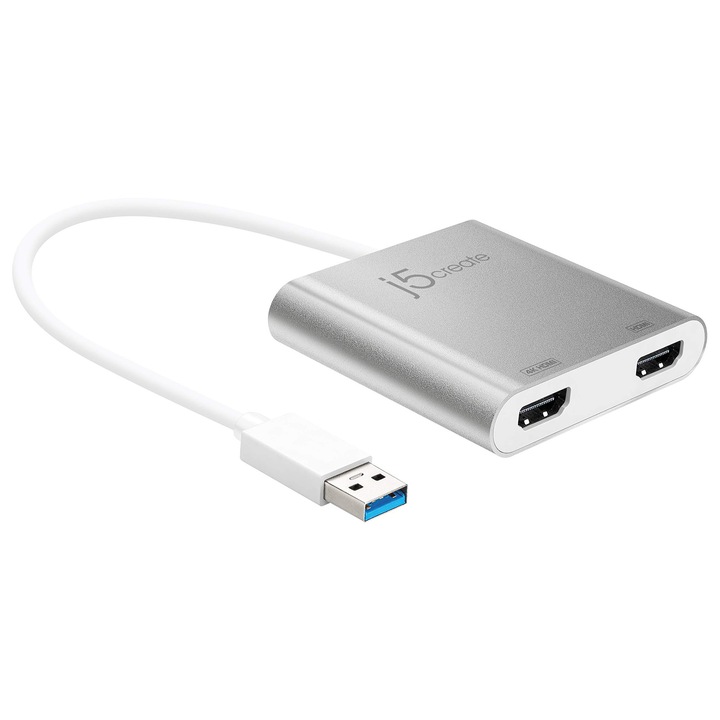 Адаптер J5create USB 3.0 към HDMI, двоен за два монитора, 4K Ultra HD