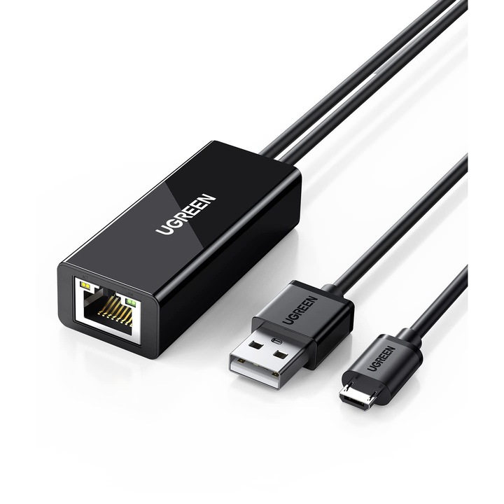 Адаптер Ethernet UGREEN Micro USB към RJ45 с USB 2.0 захранващ кабел