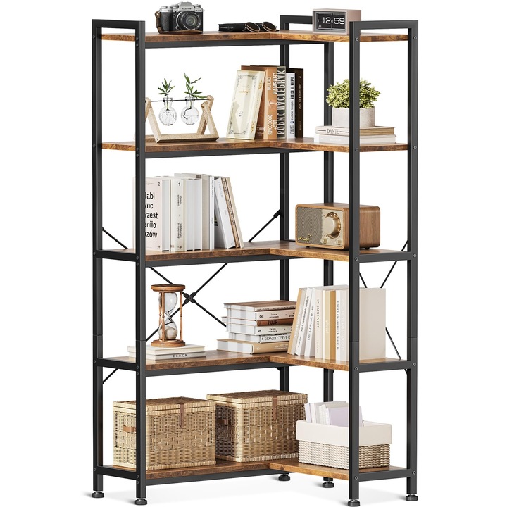 Coleshome könyvespolc, 5 szintes, L-alakú, barna, 72,8x65,3x145,5cm