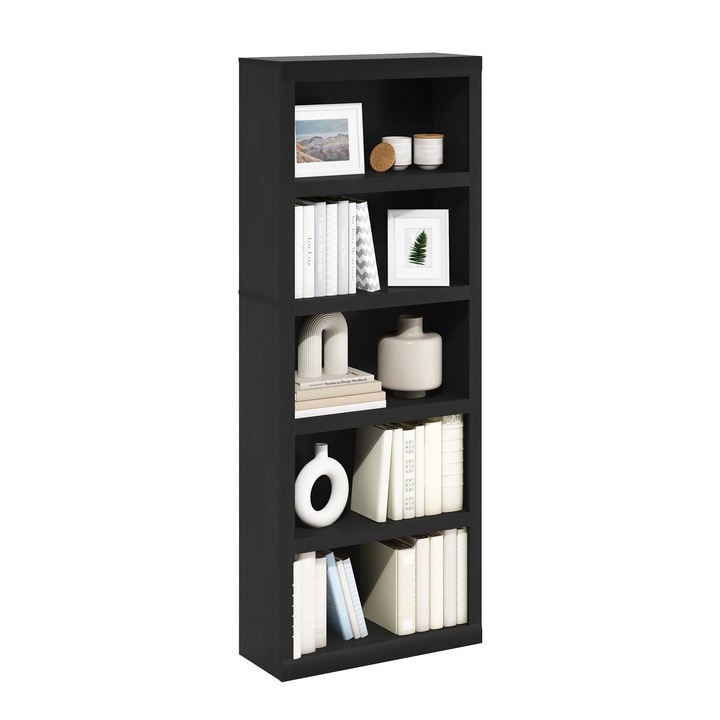 Nyitott polc, Furinno Rail, 5 szintes, fekete fa