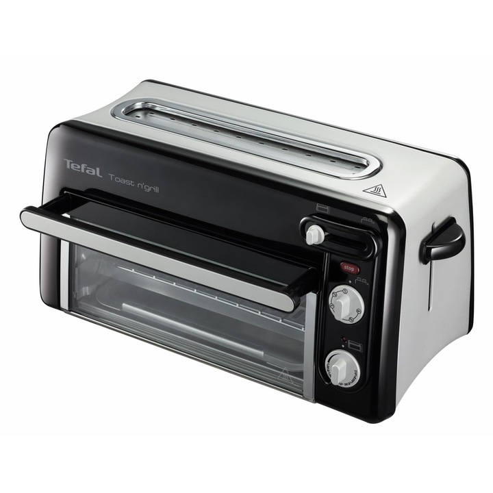 Prajitor de paine si mini cuptor 2 in 1 Tefal Toast N' Grill TL6008, 1300 W, 43, 5x28, 5x22, 5 cm, negru/aluminiu mat