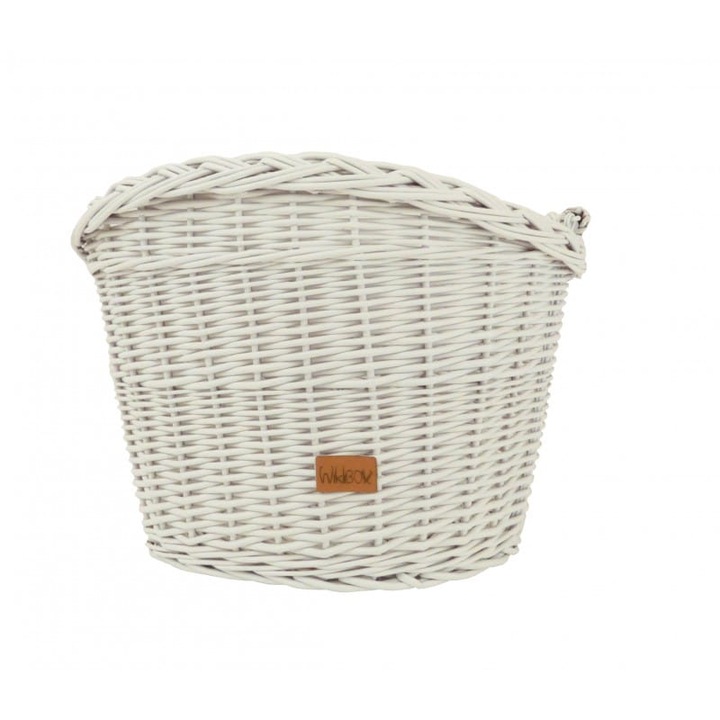 Cos de bicicleta din rattan, Wiklibox, alb, 29x33x41cm, set cu suport pentru prindere