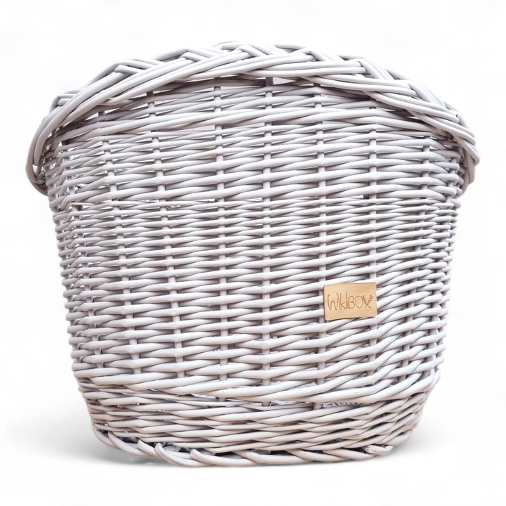 Cos de bicicleta din ratan, Wiklibox, gri, 33x41x29cm, set cu huse de prindere