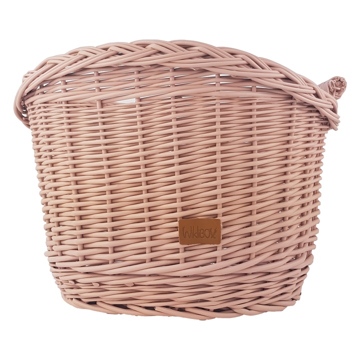 Cos de bicicleta din rachita, Wiklibox, roz murdar, 33x41x29cm, set cu suport pentru prindere