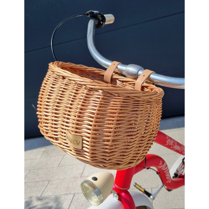 Cos de bicicleta din ratan pentru copii, Wiklibox, natural, 26x19x14cm, set cu curele de prindere