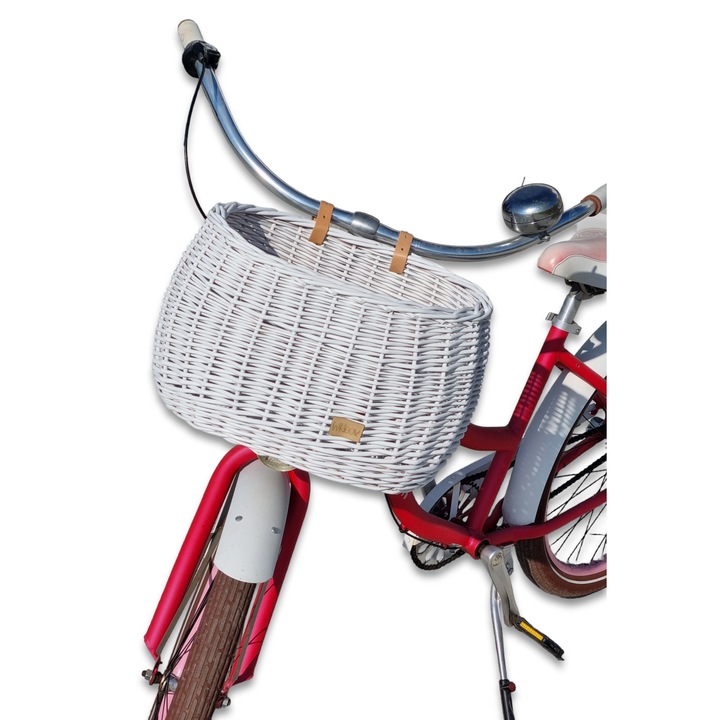 Cos de bicicleta din ratan alb, Wiklibox, dimensiuni 26x37,5x30cm, set fara suport
