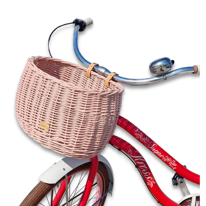 Cos de bicicleta din ratan, Wiklibox, roz murdar, 26x37,5x30cm, set fara suport