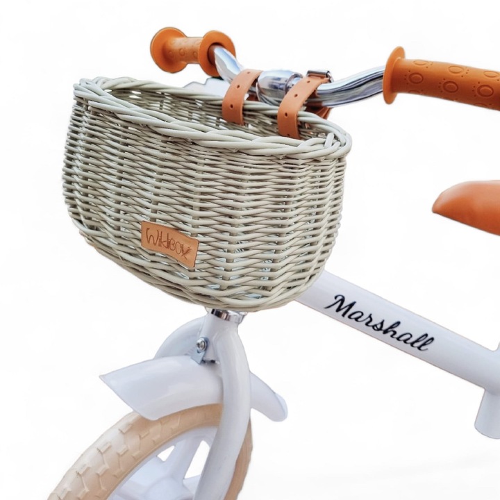 Rattan kosár kerékpárra, Wiklibox, olíva, pomponokkal, 12x22x16cm, szett