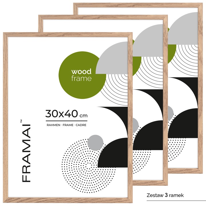 Set 3 rame foto din lemn de stejar 30x40 cm, Framai