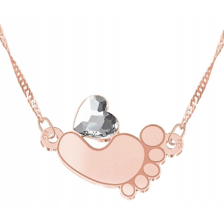 Colier placat cu aur cu piciorus de bebelus, amprenta de picior de copil, ARGINT 925, Larezo