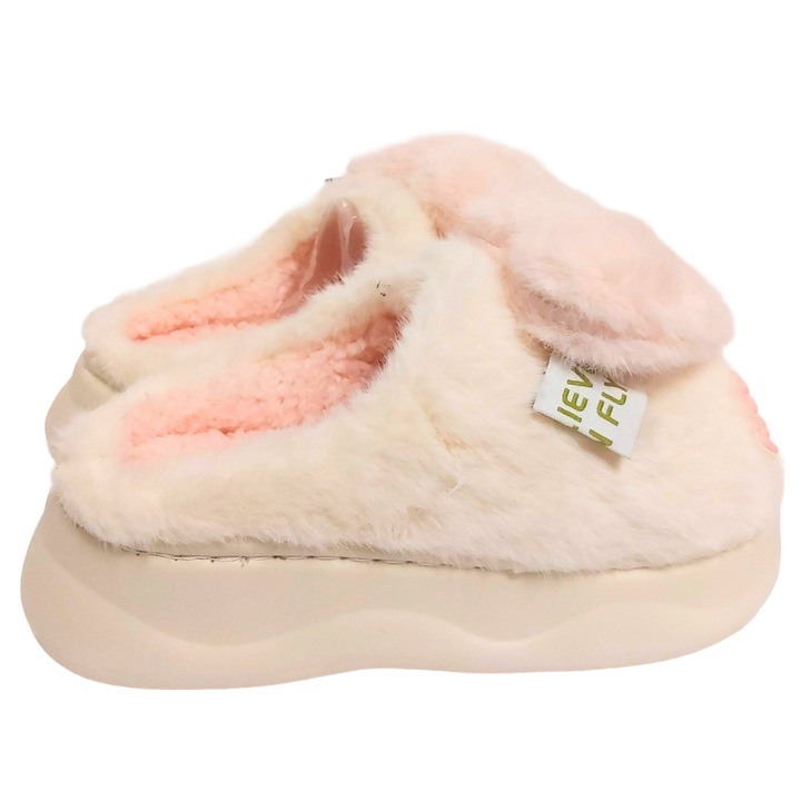 Papuci Dama Pufosi Talpa Groasa Cusuta Spuma EVA, Moi si Confortabili, Ivoire/Roz, 39-40