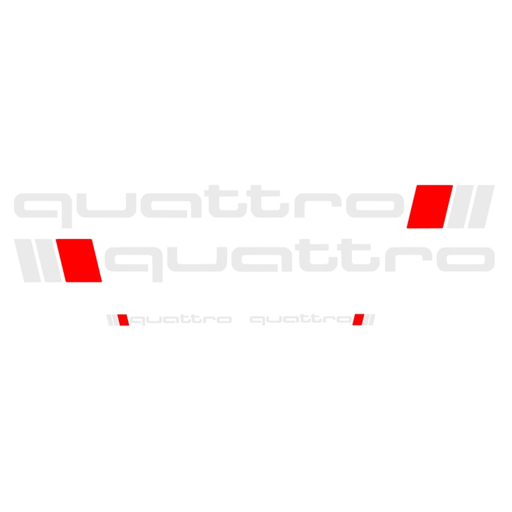 Set 4 stickere tuning pentru Audi, Quattro, rezistente, alb
