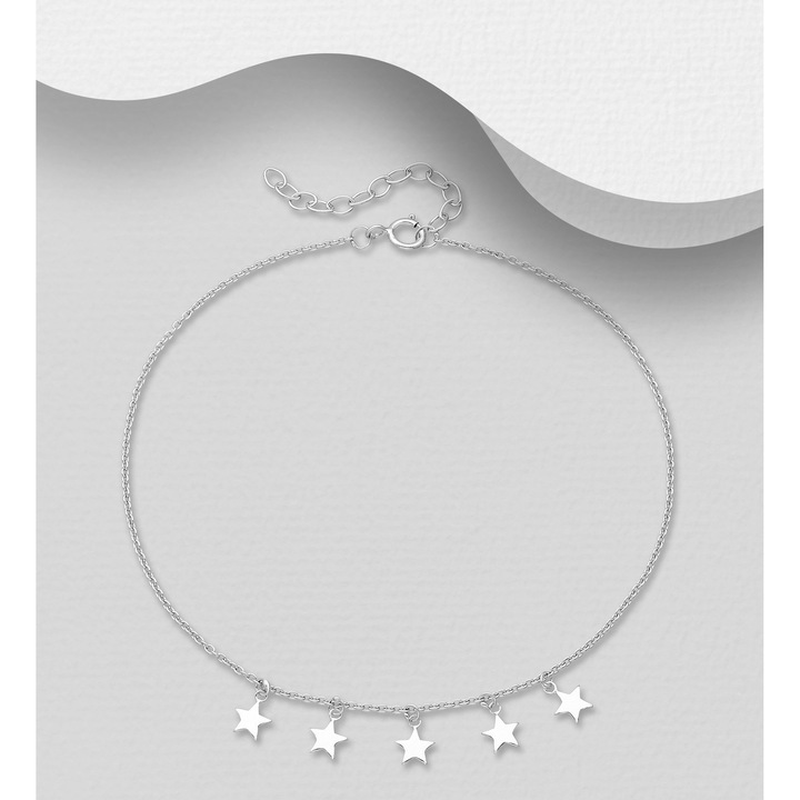 Bratara din argint pentru glezna, model cu stelute