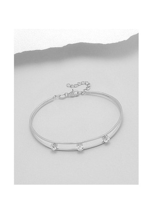 Bratara fixa pentru mireasa din argint rodiat cu pietre albe