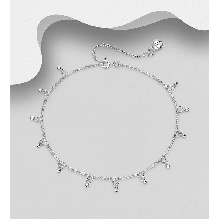 Bratara glezna din argint, model cu bilute si clopotel