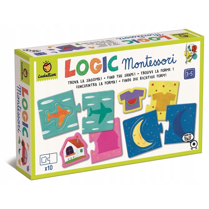 Пъзел LOGIC Монтесори, Ludattica, съчетаване на форми и цветове, 10 чифта, многоцветен