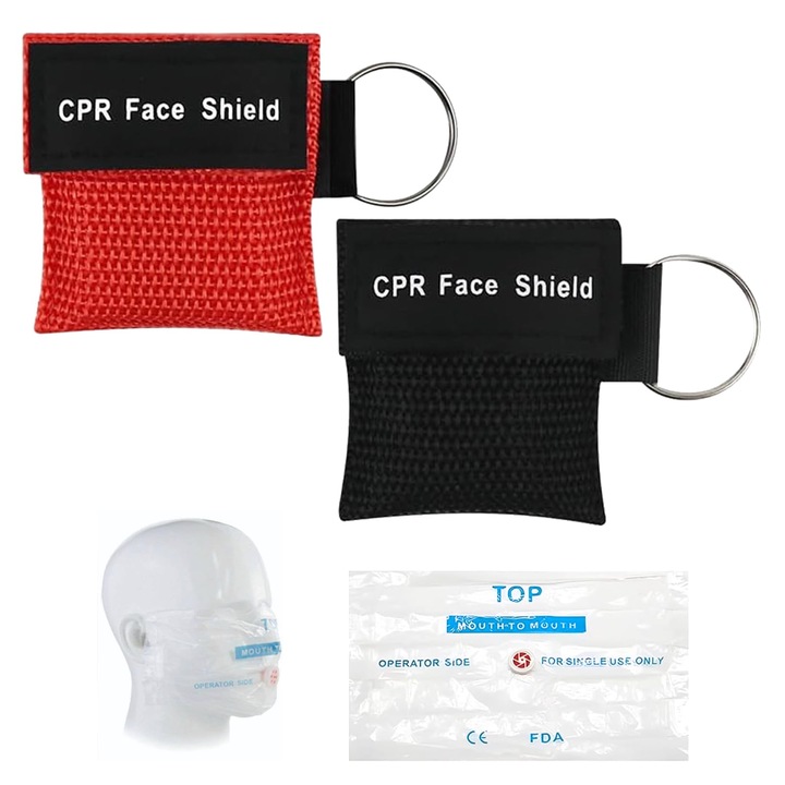Set de 4 masti CPR, masti de prim ajutor descartabile cu portcheie, potrivite pentru training in reanimare cardiaca