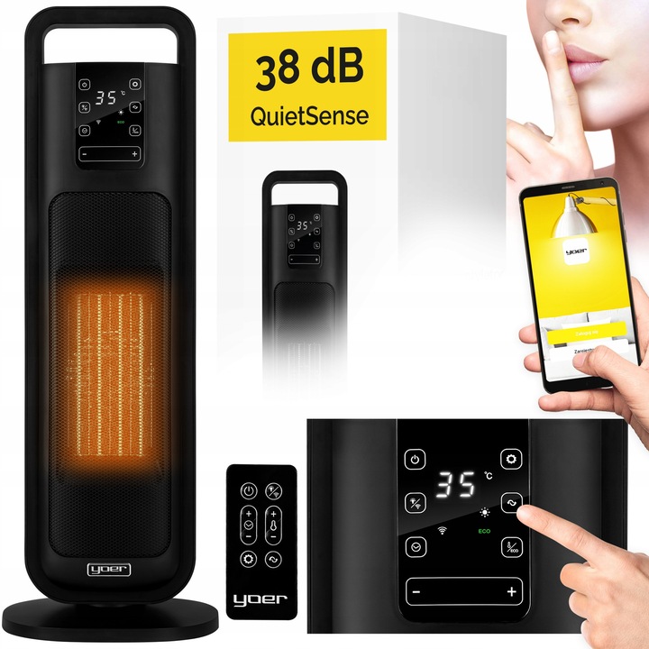 Hősugárzó, Yoer, Feno FH04BK, 2000W, 4 üzemmód, 80°-os oszcilláció, fekete