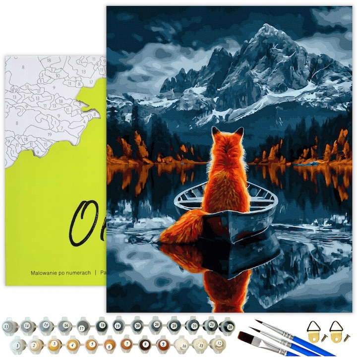 Комплект за рисуване по номера "Котка и планини", Платно 50x40 см, 30 акрилни цвята, включени рамки, творческо хоби за всички възрасти, перфектен подарък за любителите на изкуството