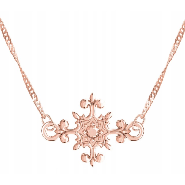 Colier placat cu aur, Larezo, cruce decorativa, aur roz, ARGINT 925