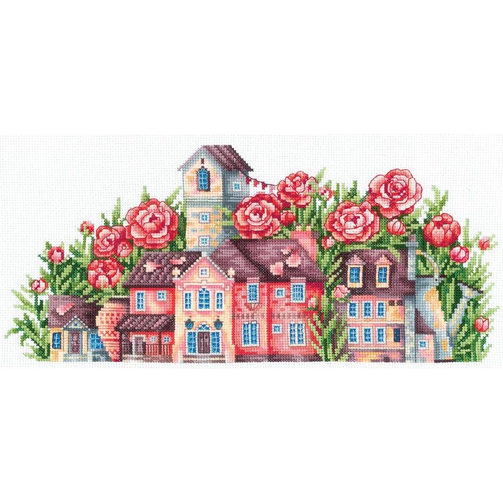 Set de brodat in cruciulita Andriana "Tara bujorilor" 30x13 cm