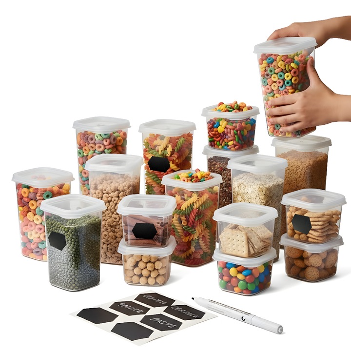 Set 18 Recipiente depozitare alimente Koken, etanșe, 0.6L, 1.2L, 1.75L, Transparent