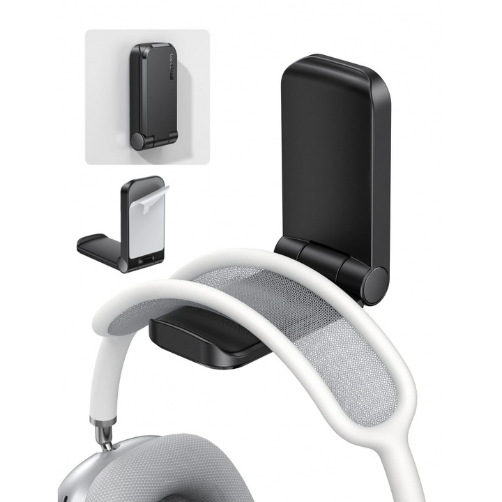 Fali fejhallgató tartó, összecsukható, fekete, csúszásmentes szilikon