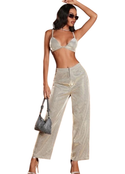 Compleu dama, auriu, top si pantaloni, S