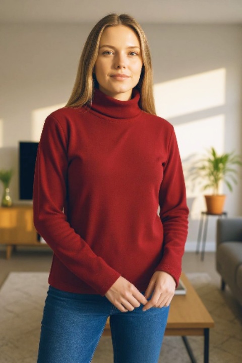 Bluza dama vatuita, stil maleta, cu guler pe gat, StarFashion, tesatura tetra, cu striatii, bordo, OneSize