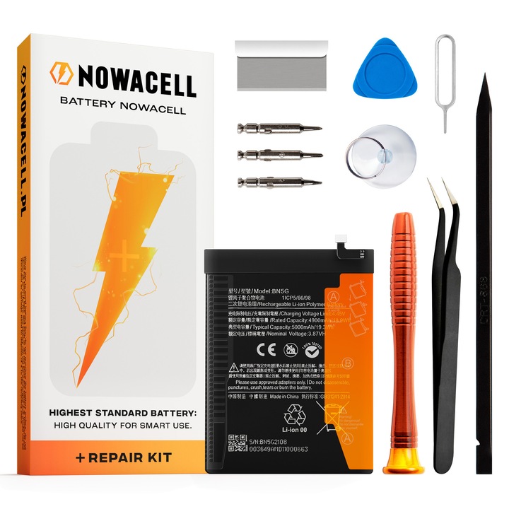 NOWACELL BN5G 5000 mAh akkumulátor Xiaomi Redmi 10A / Redmi 10C készülékhez szerszámkészlettel