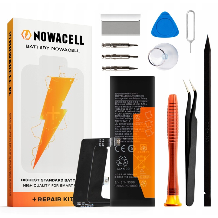 Baterie BM4M NOWACELL 4500mAh cu set de unelte pentru Xiaomi Mi 10 Pro, inlocuire BM4M, polimer de litiu, certificata CE