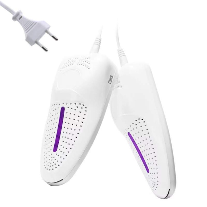 Uscator Electric Incaltaminte Multifunctional SIKS, Cu 2 Capete Pentru Uscare Rapida, Sterilizare UV, Cu Alimentare Priza, Pentru Pantofi, Bocanci, Ghete, Adidasi, Cizme, Papuci, Alb