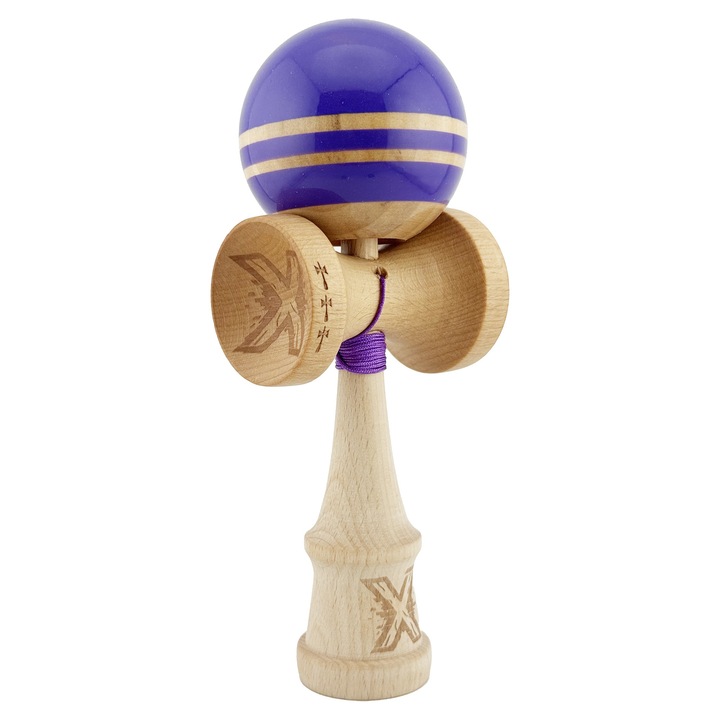 Kendama X Rainbow, Big Cups V2, Super Sticky Cupe Mari, Rulment Metalic cu Ata 55 cm, Lemn, 18 cm, Mov cu linii