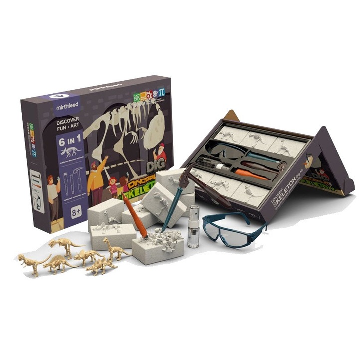 Dinoszaurusz régészeti ásatási készlet, 6 dinoszaurusz csontváz, tudományos oktatójáték, AjieQaQ